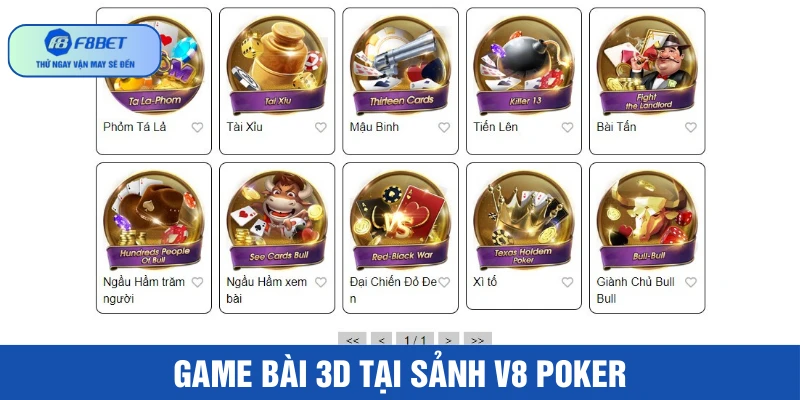 Trò chơi bài 3D tại sảnh V8 Poker được hội viên yêu thích