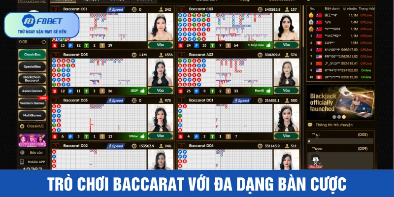 Tựa game Baccarat với đa dạng bàn chơi khác nhau